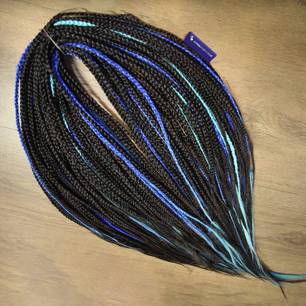 Dark brown braids with blue